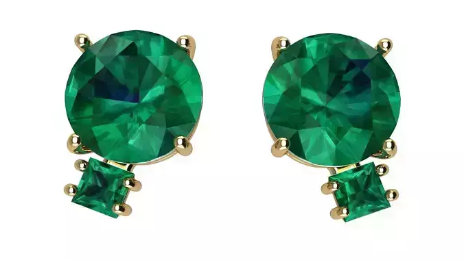 Earrings with Round and Princess Cut Gems