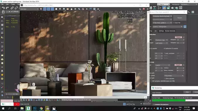 living-room-modern living room with furniture and cactus 3D model