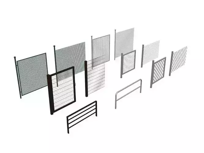 low-poly 3D model fences and gates