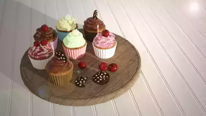 Cupcake  - chocolate cherry cream  Low-poly 3D model