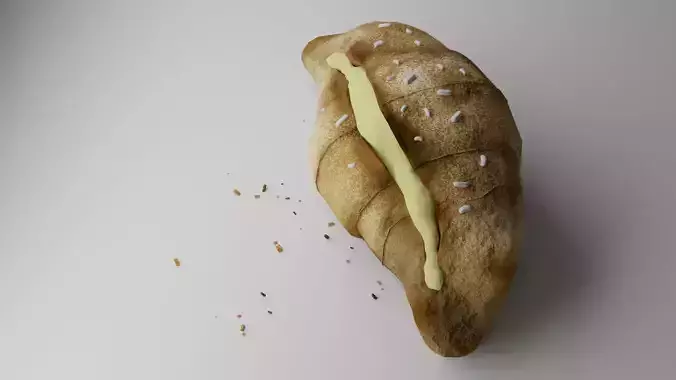 Croissant piece of bread with mustard Low-poly 3D model