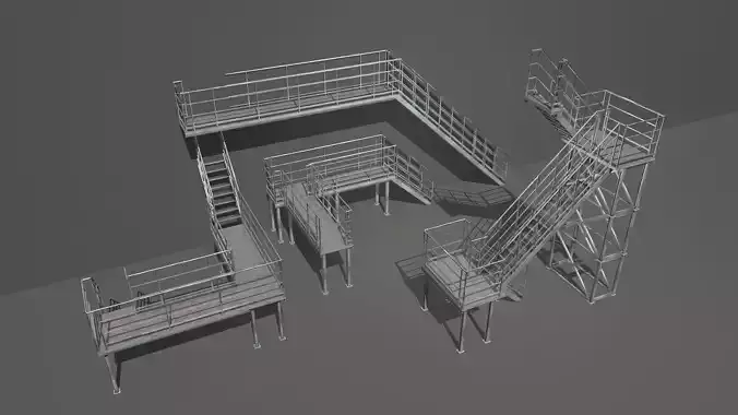 Industrial Stairs Modular  Low-poly 3D model