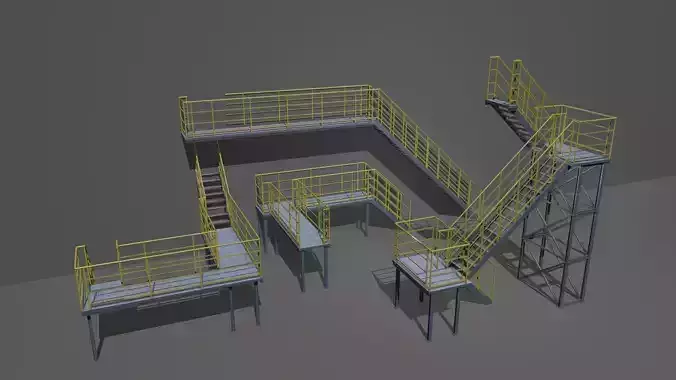 Industrial Stairs Modular 2 Low-poly 3D model