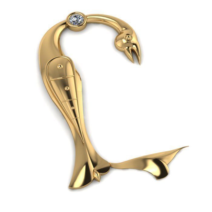 Bird calligraphy with armenian letter Y 3D print model_1