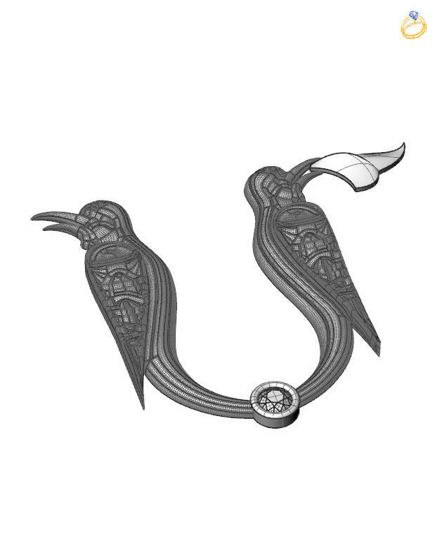 Bird calligraphy with armenian letter M 3D print model_3