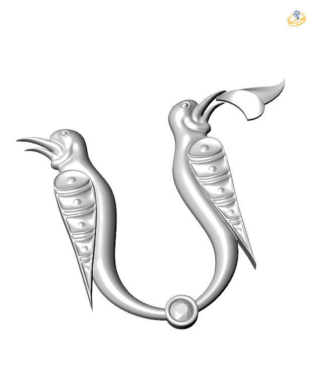 Bird calligraphy with armenian letter M 3D print model_5