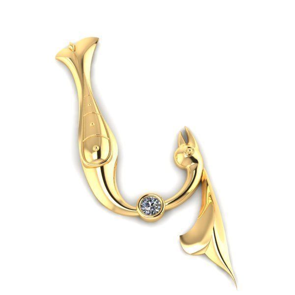 Bird calligraphy with armenian letter K 3D print model_31