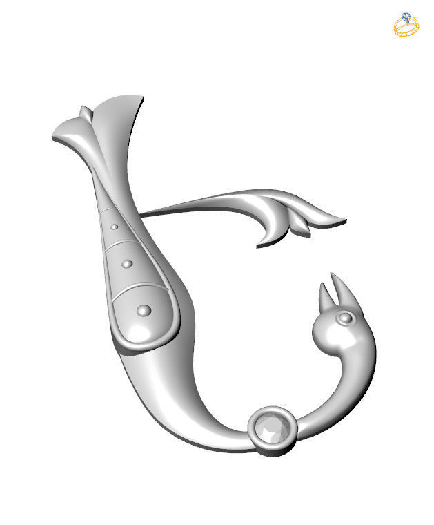 Bird calligraphy with armenian letter E 3D print model_5