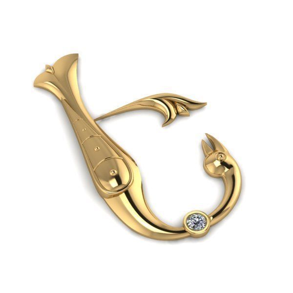 Bird calligraphy with armenian letter E 3D print model_1