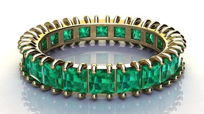 3 mm Princess cut Gems Ring size 18 mm Low-poly 3D print model