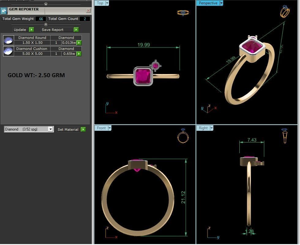 Women ruby solitaire ring 3dm render detail 3D print model_8