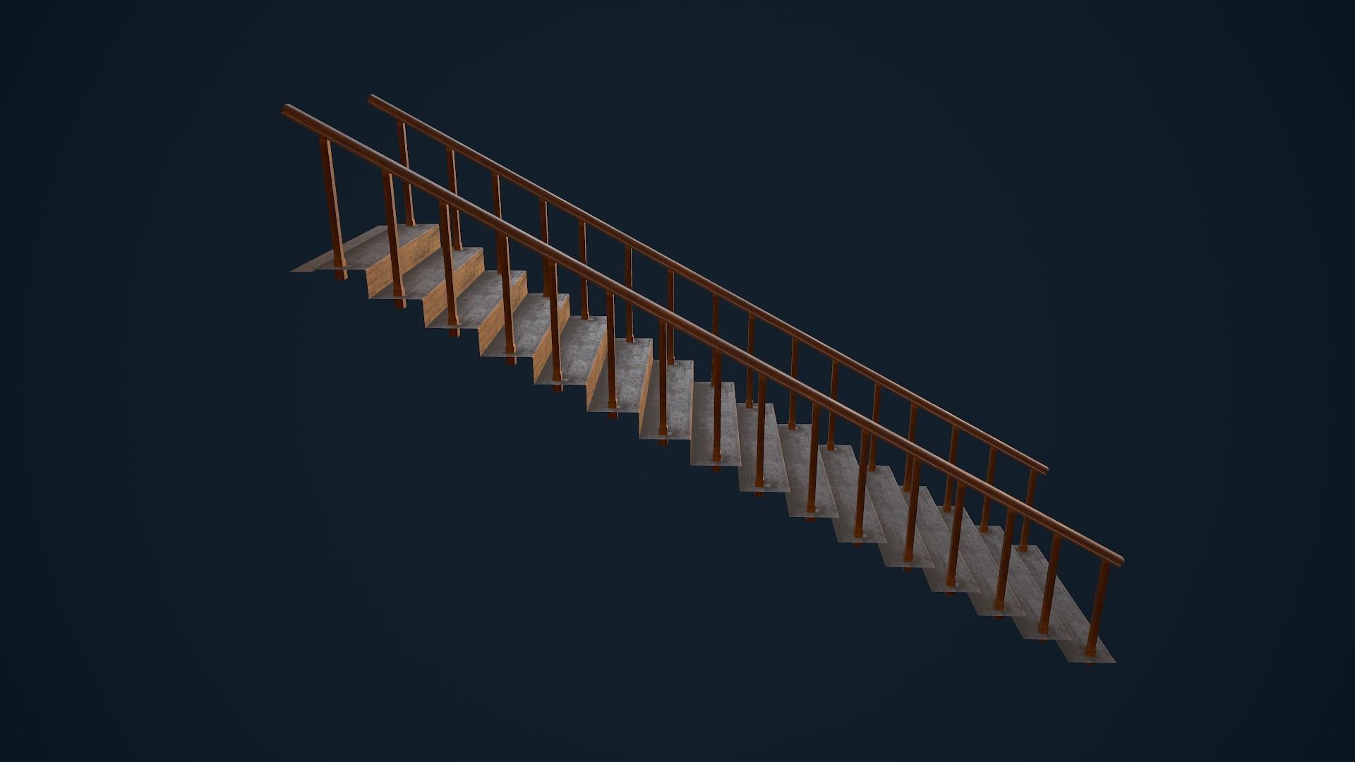 Wooden Stairs Low-poly 3D model_11