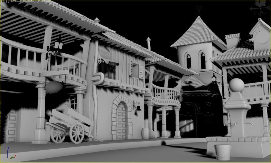 Cartoon Street Scene 3D model_1