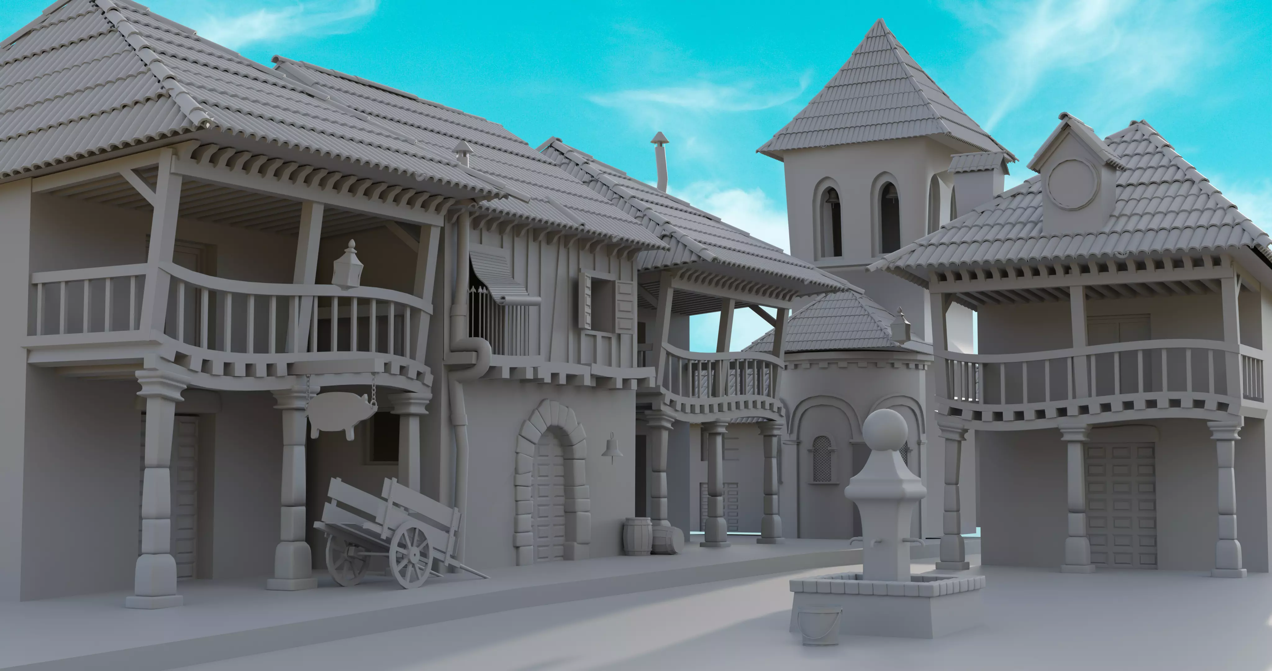 Cartoon Street Scene 3D model_0