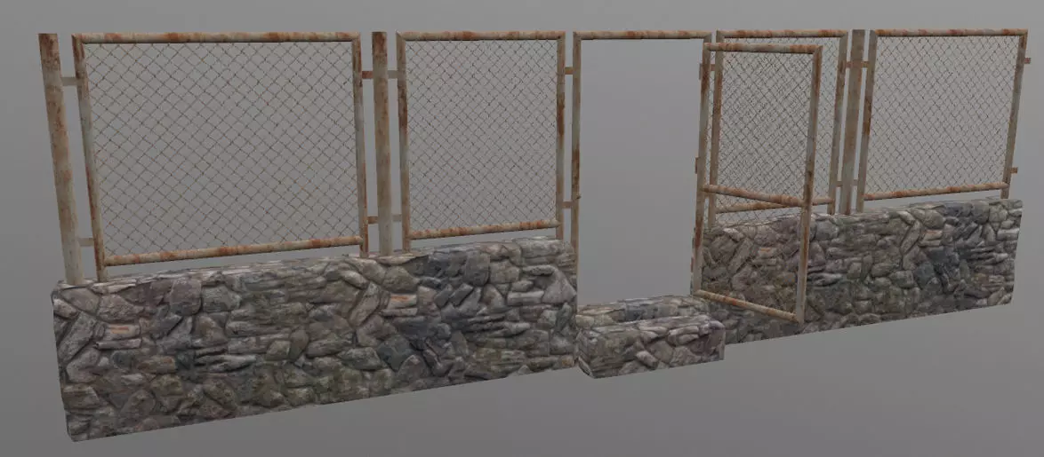 Stone Wall and Stone Wall Conector Low-poly 3D model_0