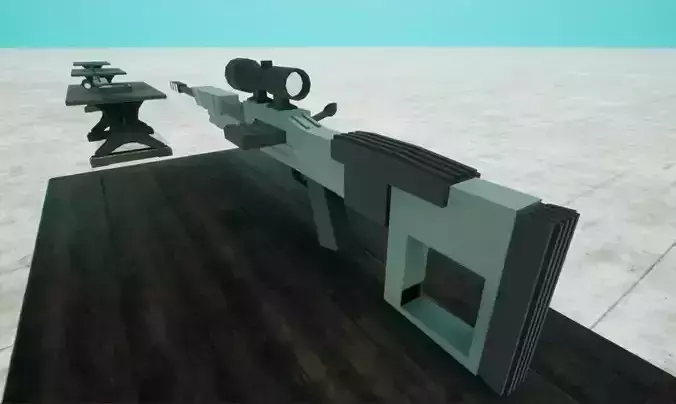 Lowpoly Sniper rifle on table