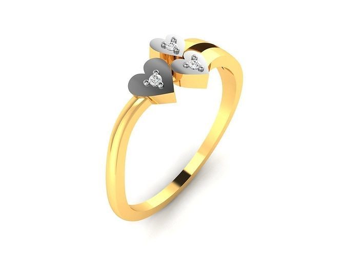 Women Heart three diamond  Band Ring 3dm render detail 3D print model