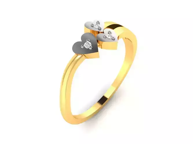 Women Heart three diamond  Band Ring 3dm render detail
