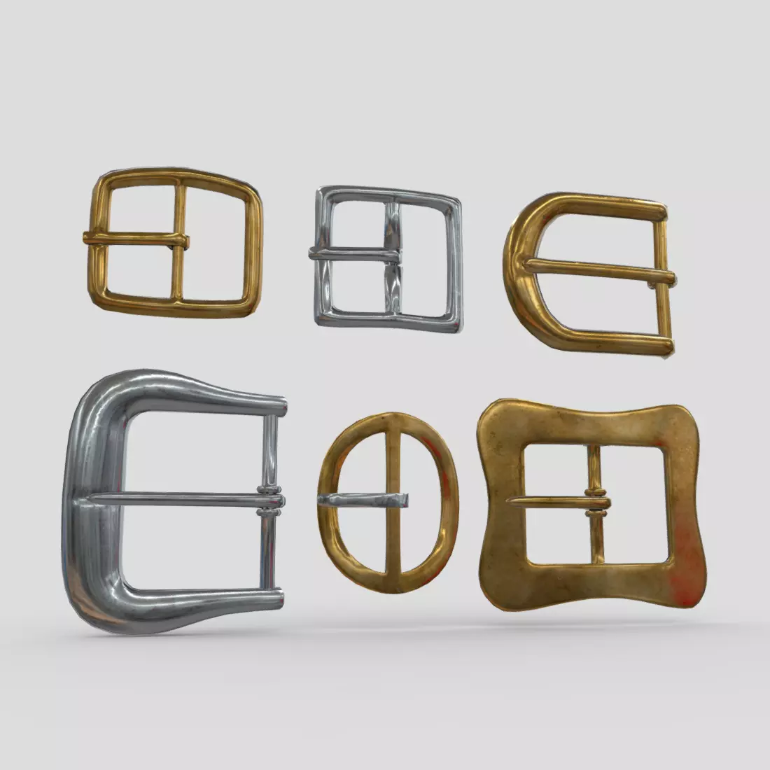 Buckle Set of metal buckles Low-poly 3D model