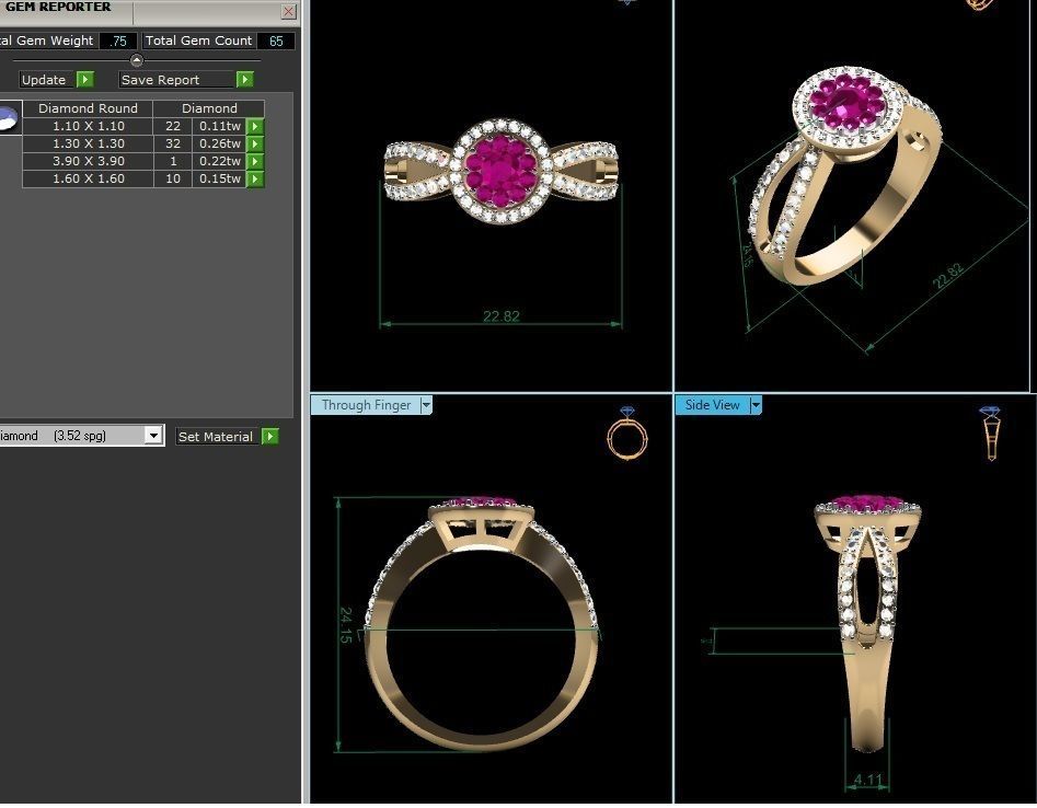 Women solitaire Ruby ring 3dm render detail 3D print model_3