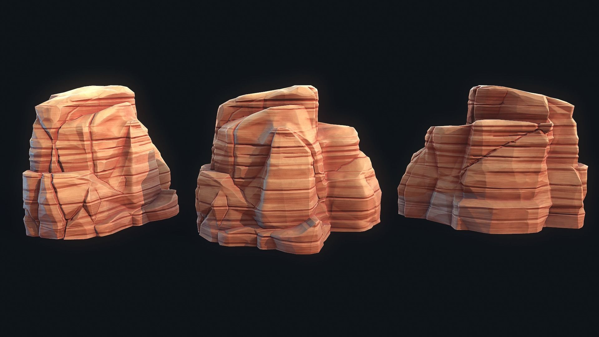 Stylized Desert Rock collection Low-poly 3D model_5
