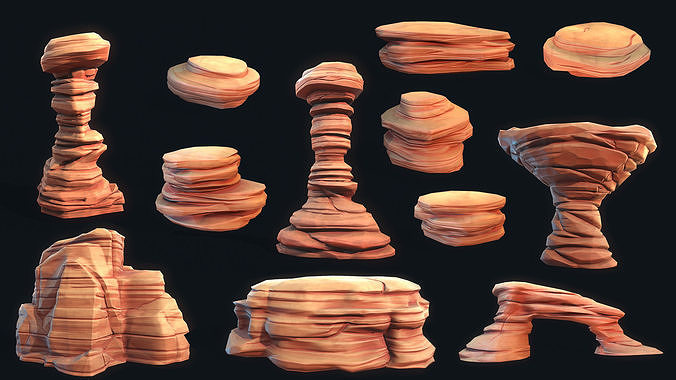Stylized Desert Rock collection Low-poly 3D model