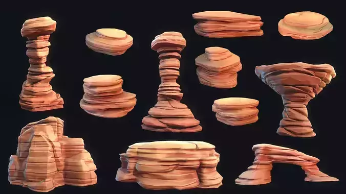 Stylized Desert Rock collection Low-poly 3D model