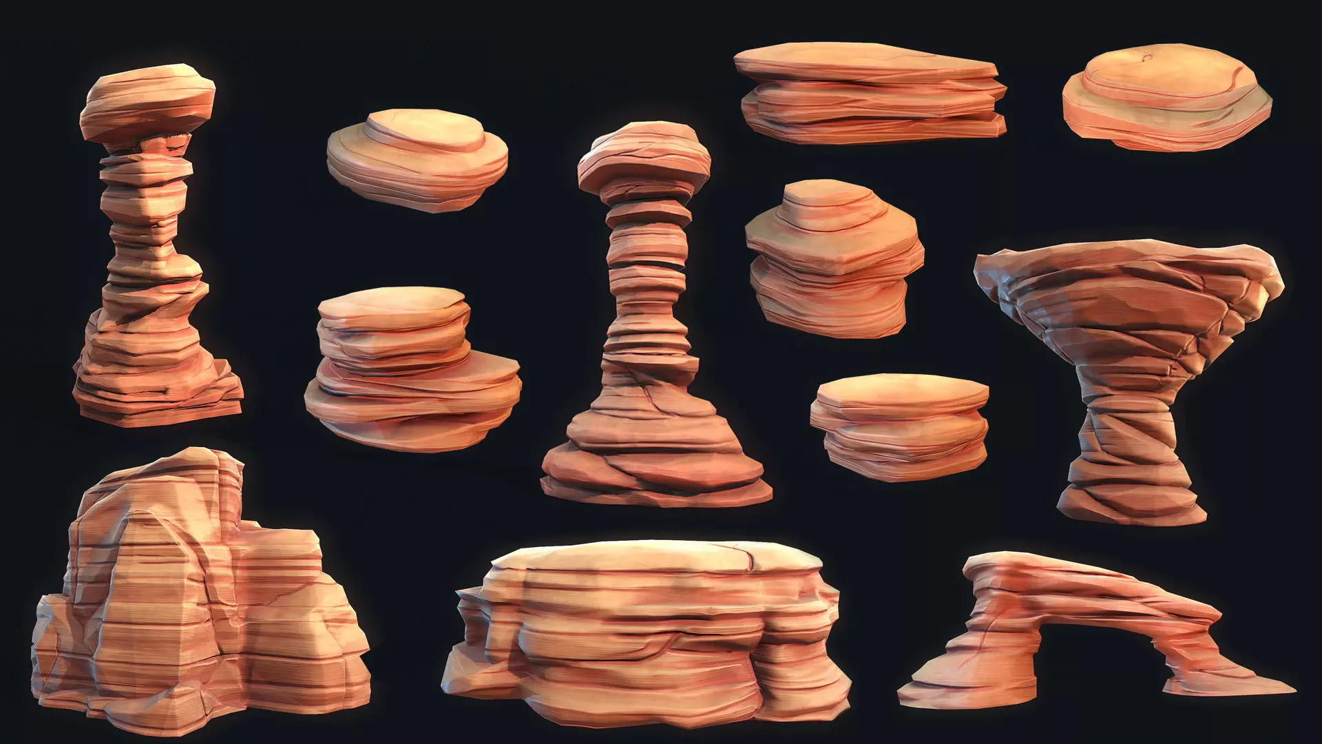 Stylized Desert Rock collection Low-poly 3D model_0