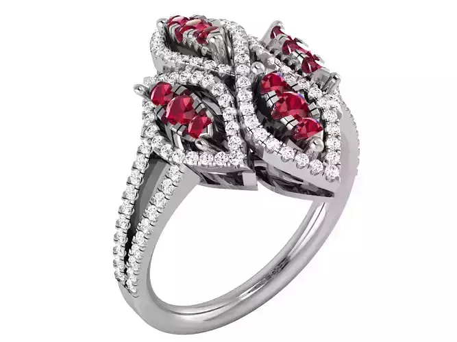 Women Diamond Cocktail Band Ring 3dm render detail