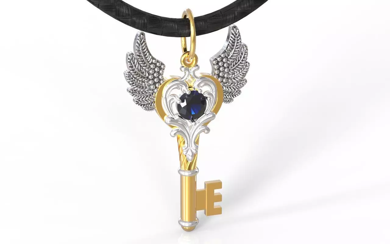 Angel key pendant with gem 5mm 3D print model