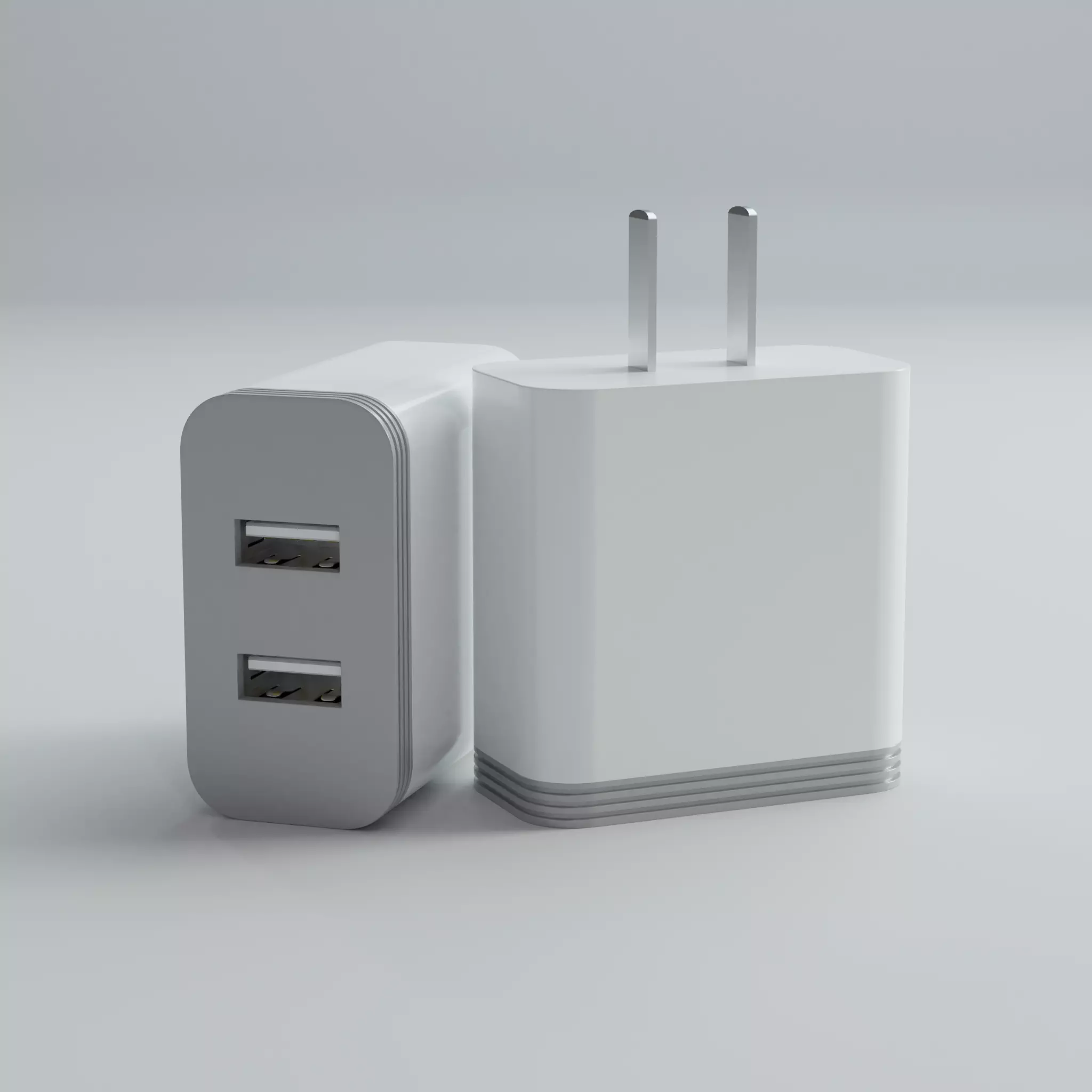 USB Power Adapter 2 Slot 3D model_0