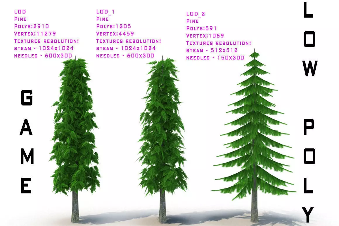 Pine V2 Low-poly 3D model