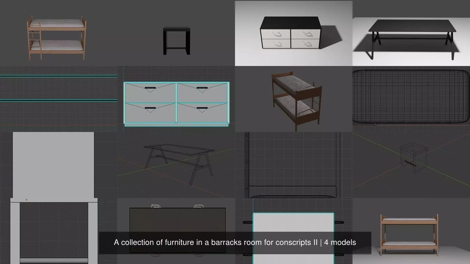 A collection of furniture in a barracks room for conscripts II _0