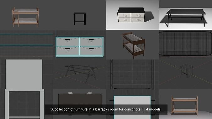 A collection of furniture in a barracks room for conscripts II 
