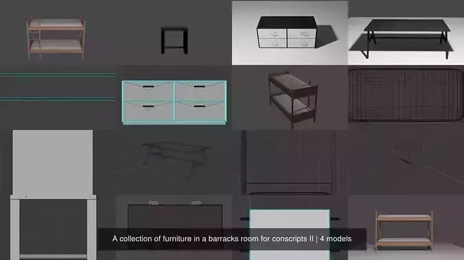 A collection of furniture in a barracks room for conscripts II 