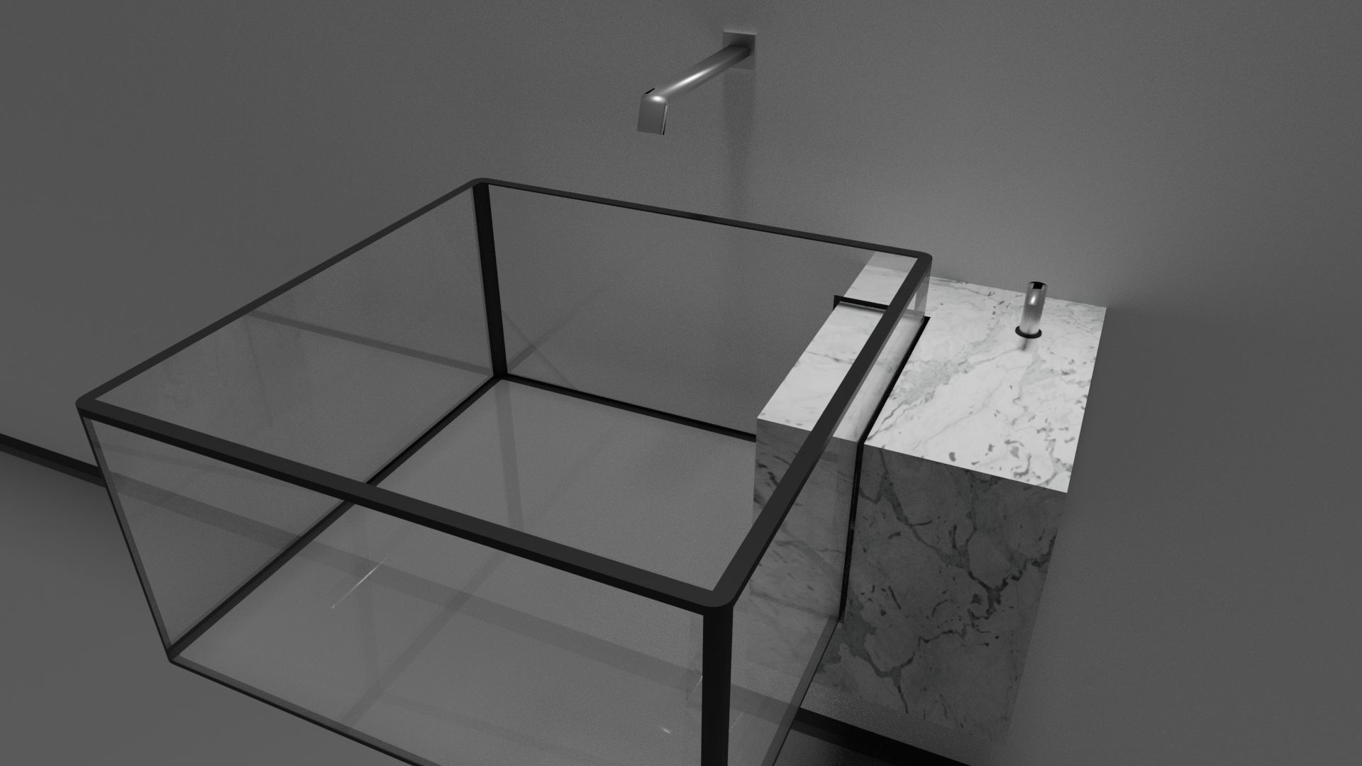 4 Sinks bathroom sink in glass cube Low-poly 3D model_4