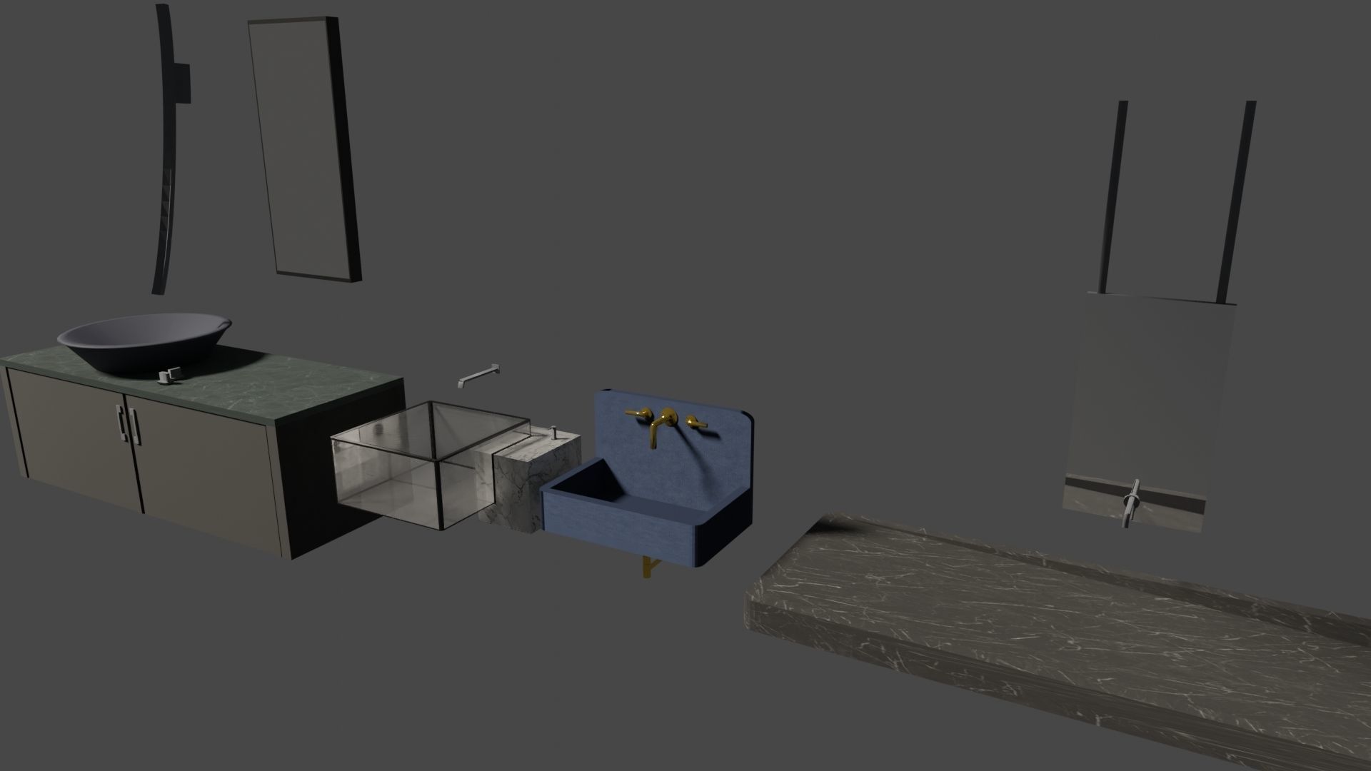 4 Sinks bathroom sink in glass cube Low-poly 3D model_8