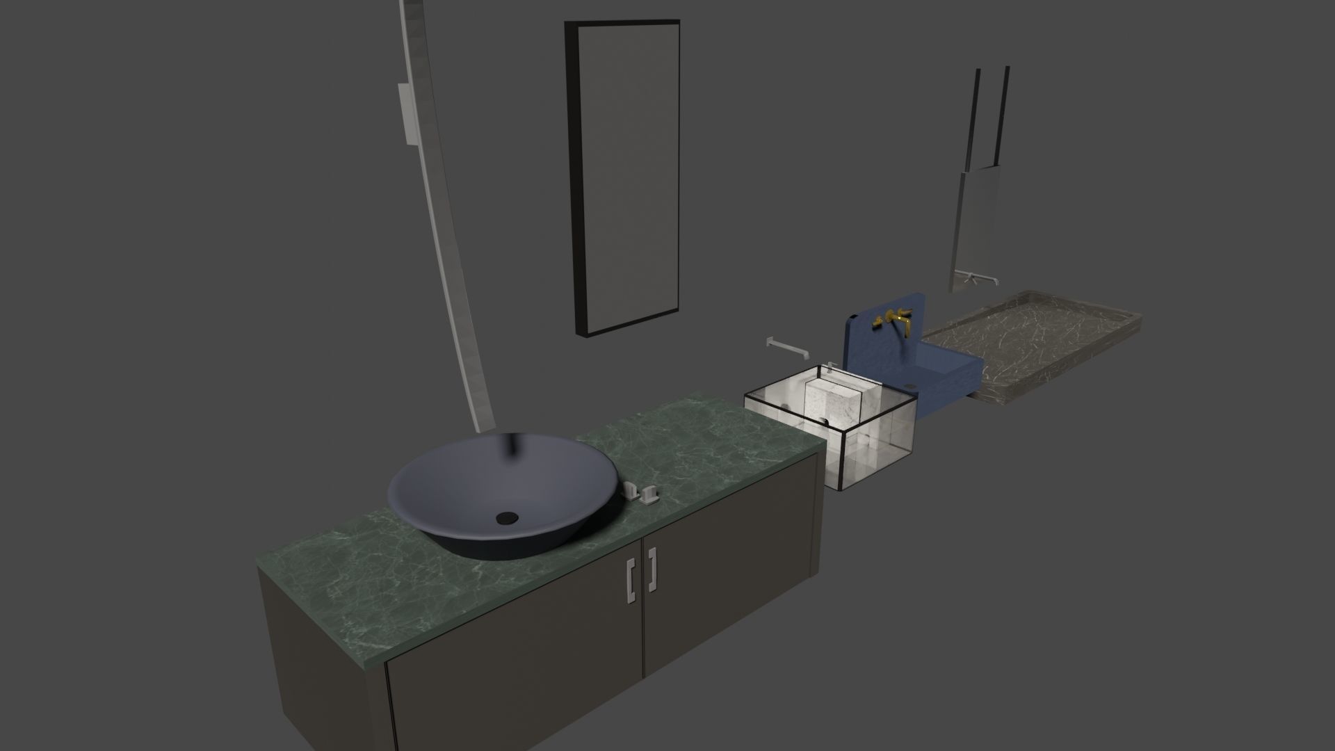 4 Sinks bathroom sink in glass cube Low-poly 3D model_9