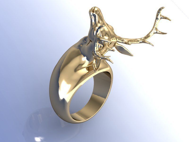 3D printable model silver deer head ring 3D print model_3