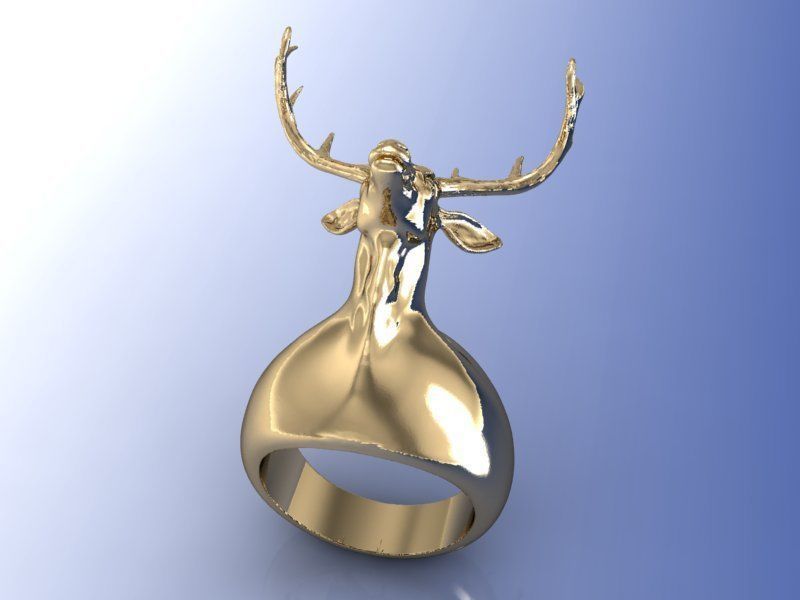 3D printable model silver deer head ring 3D print model_2