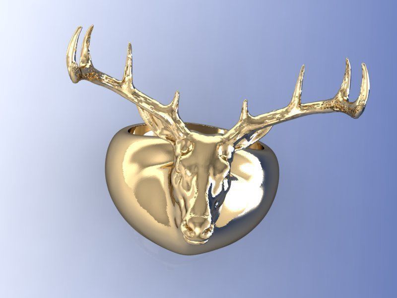 3D printable model silver deer head ring 3D print model_4