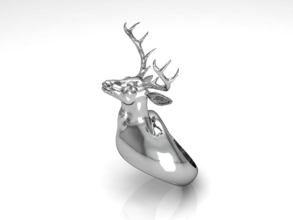 3D printable model silver deer head ring 3D print model_1