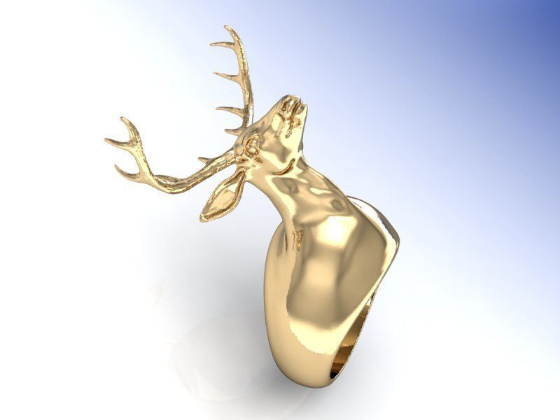 3D printable model silver deer head ring 3D print model_6