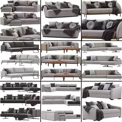 Sofas set 7 sectional sofa with side table 3D model
