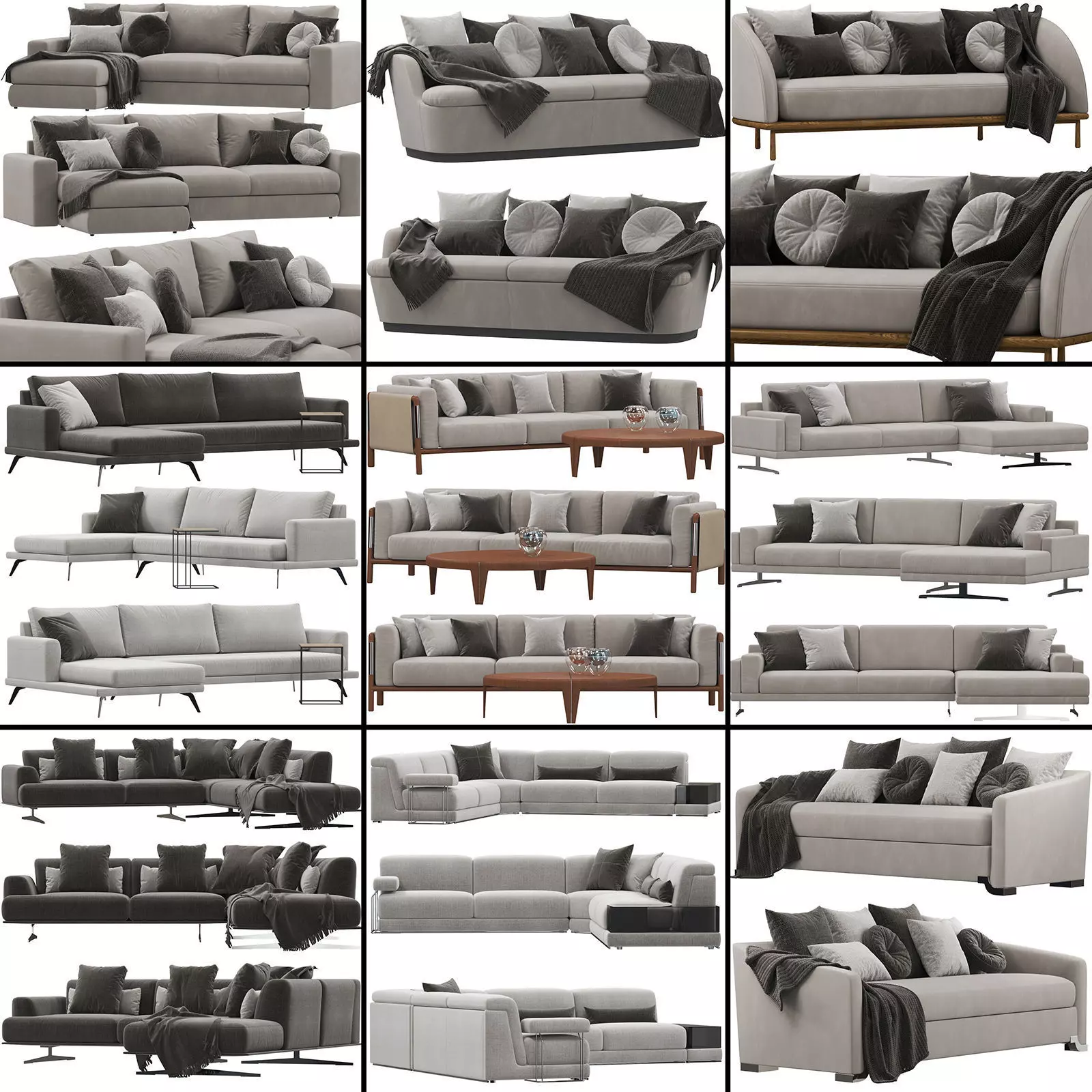 Sofas set 7 sectional sofa with side table 3D model_0