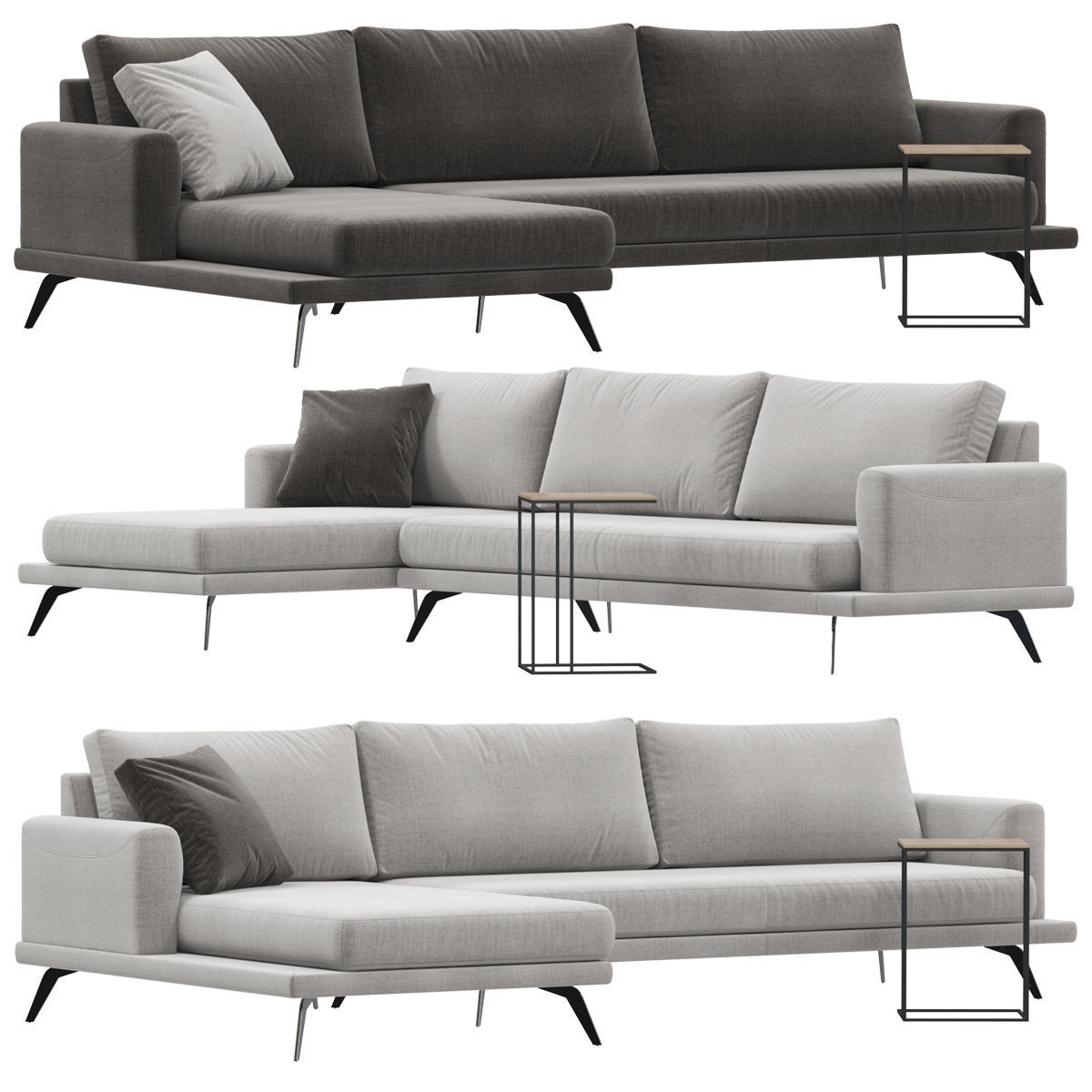 Sofas set 7 sectional sofa with side table 3D model_7