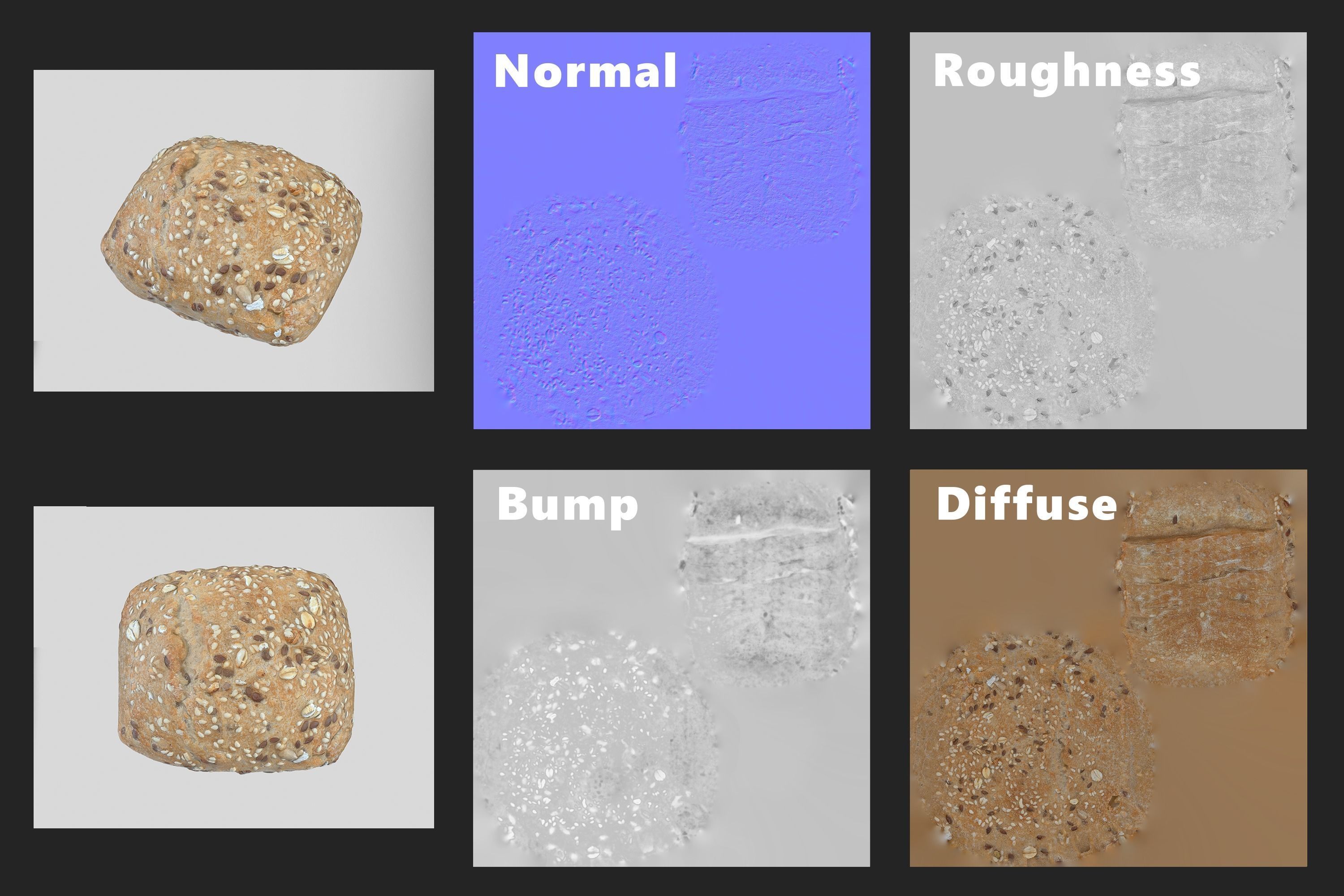 Bread Multigrain Roll Photoscan Low-poly 3D model_13