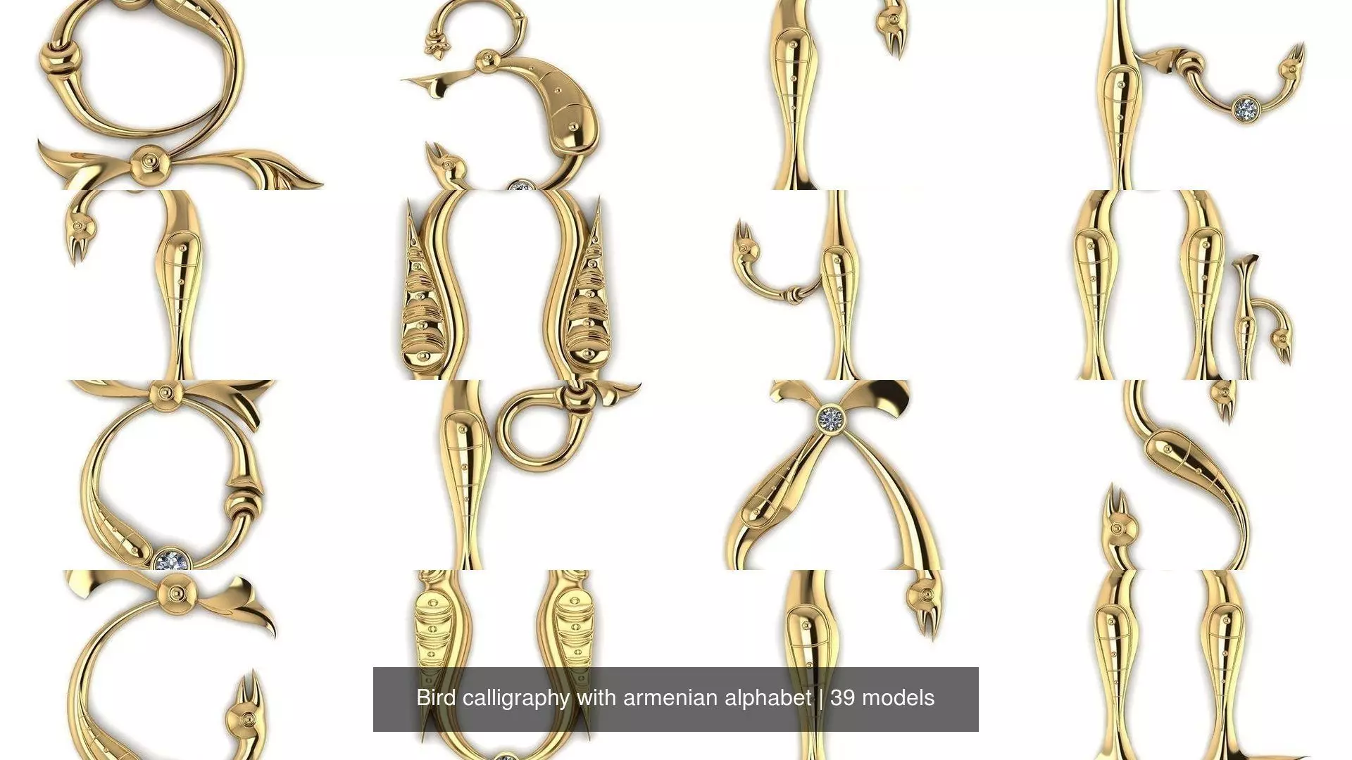 Bird calligraphy with armenian alphabet 3D Model Collection_0