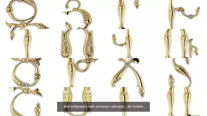 Bird calligraphy with armenian alphabet 3D Model Collection