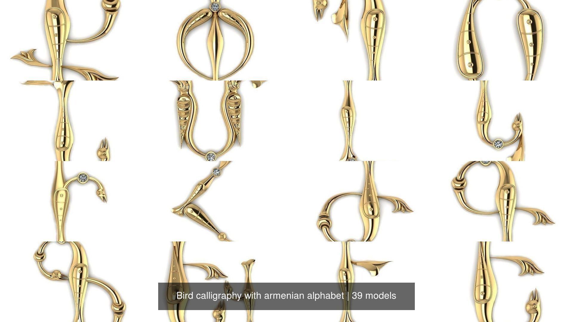 Bird calligraphy with armenian alphabet 3D Model Collection_2